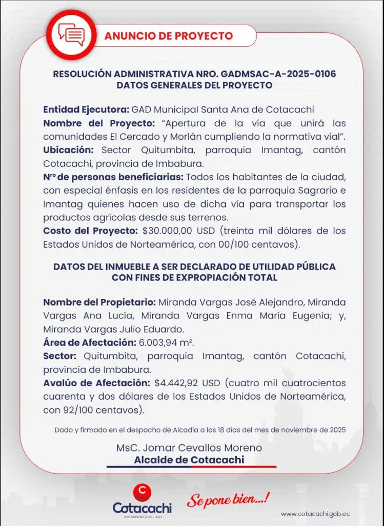 apertura de via cercado morlan