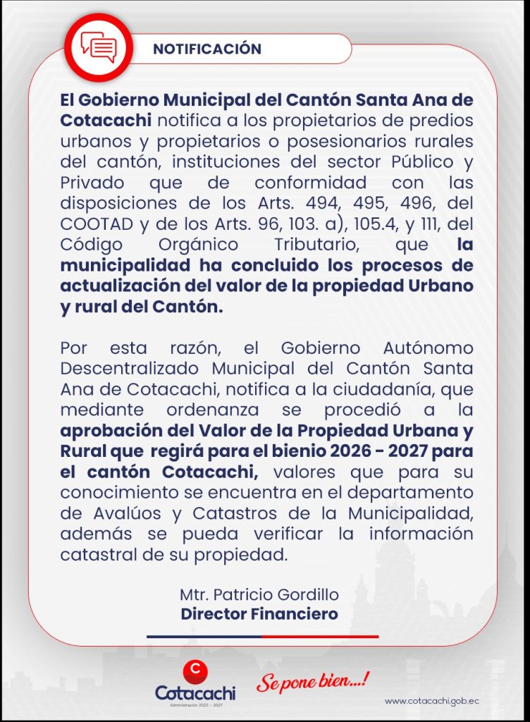 aprobacion del valor de las propiedad urbana y rural bienio 2026 2027